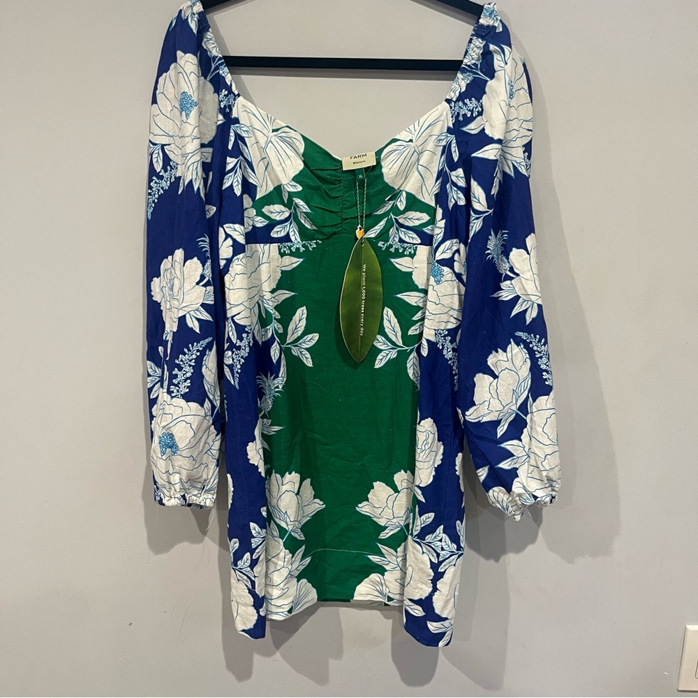 Farm Rio x Anthropologie Off-The-Shoulder Floral Mini Dress XL NWT Soft Garden